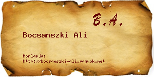 Bocsanszki Ali névjegykártya